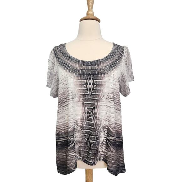 Energe World Wear Ivory Brown Textured Crochet Back Detail Top Size 2X - Picture 1 of 10